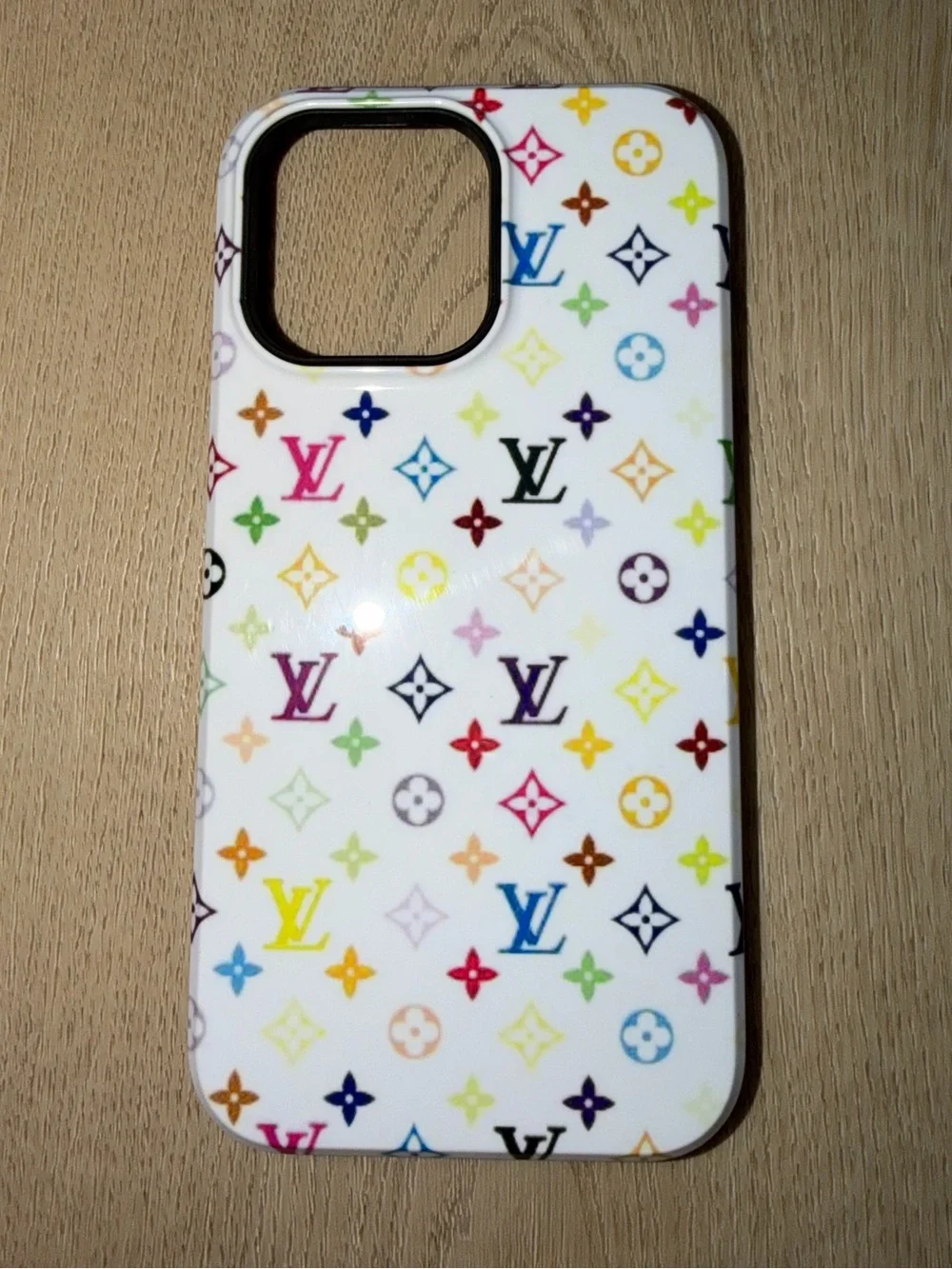 LV White Multicolor Designer Logo iPhone 14 Pro Max Case